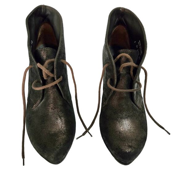 Paul Green Suede Black Bronze Platform Lace-Up Ankle Booties 8 Metallic Almond - Picture 7 of 12